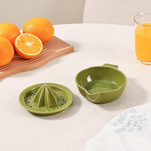 Miniatura 3 de Exprimidor manual de cerámica cítrica naranja limón exprimidor manual, exprimidor de mano con tazón de 6.8 onzas y tapa de colador, boquilla, asa,