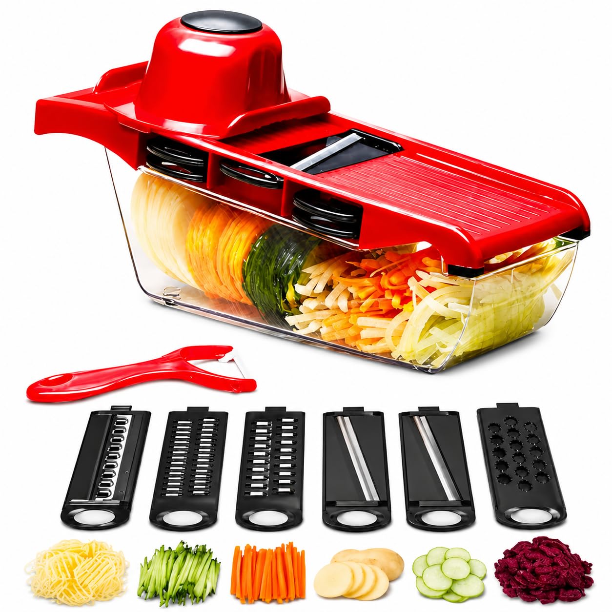 Cortador de Legumes Multifuncional 6 Lâminas com Recipiente Fatiador Mandoline