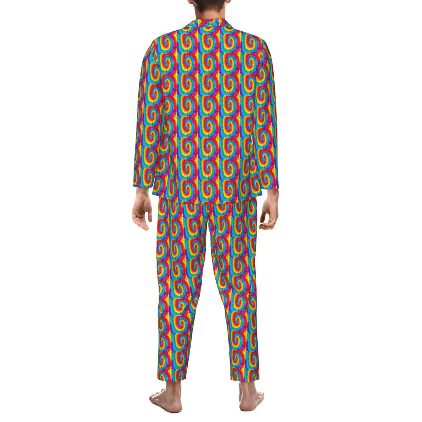 Dye Hippies Herren-Pyjama-Set, langärmelig, zweiteilig, Hauskleidung, bequeme Nachtwäsche, Nachtwäsche