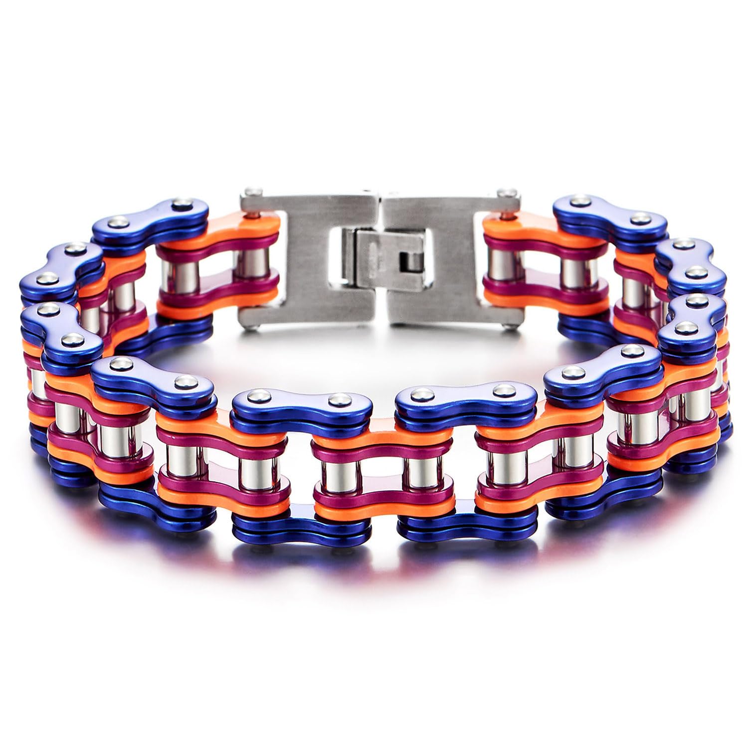 COOLSTEELANDBEYOND Masculine Mens Bike Chain Bracelet of Stainless Steel Two-Tone Polished