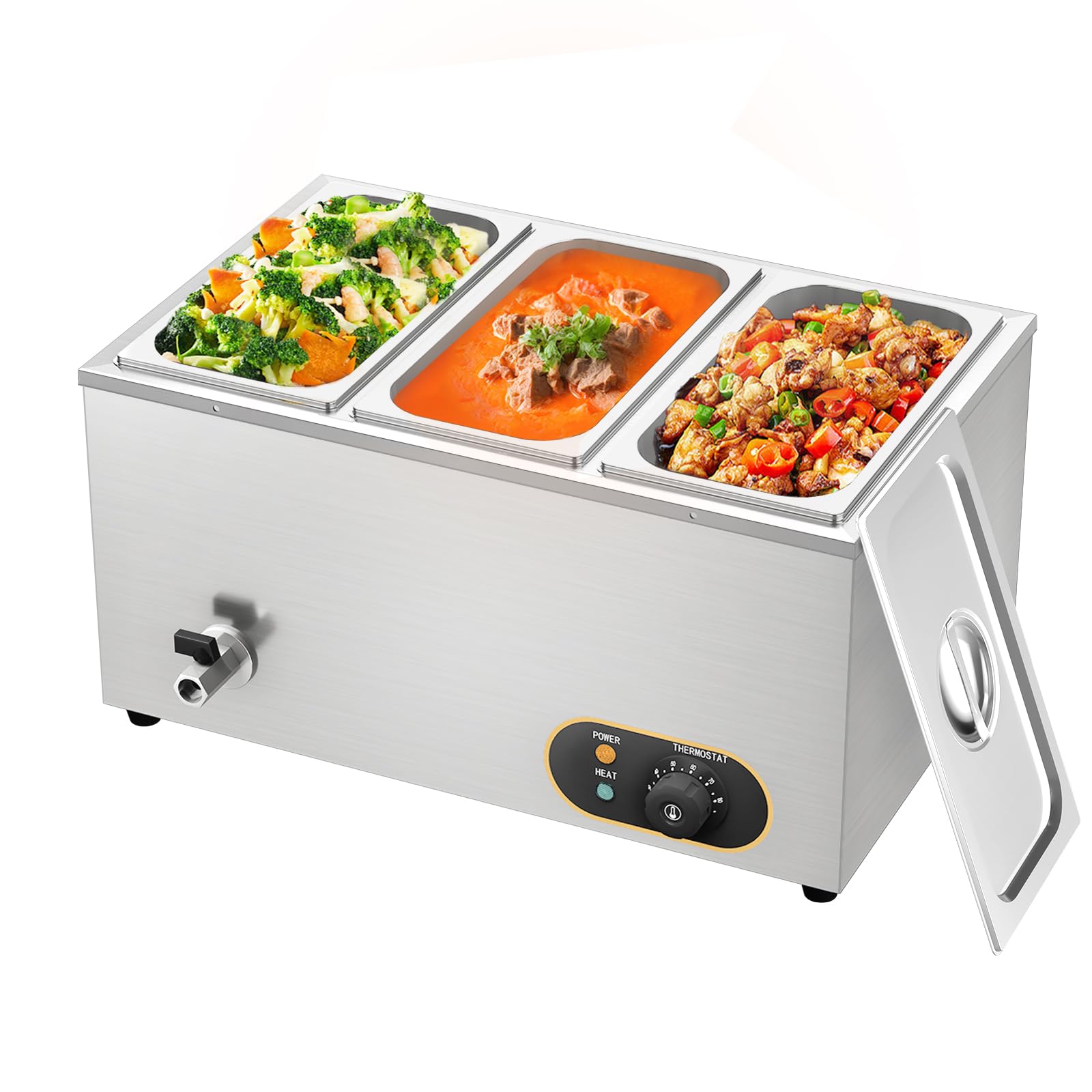 Bain Marie Électrique en Acier Inoxydable 1500W, 3X 1/3 GN Récipients avec Couvercle,Température réglable 30°C - 85 °C, Chauffe-Plats Buffet