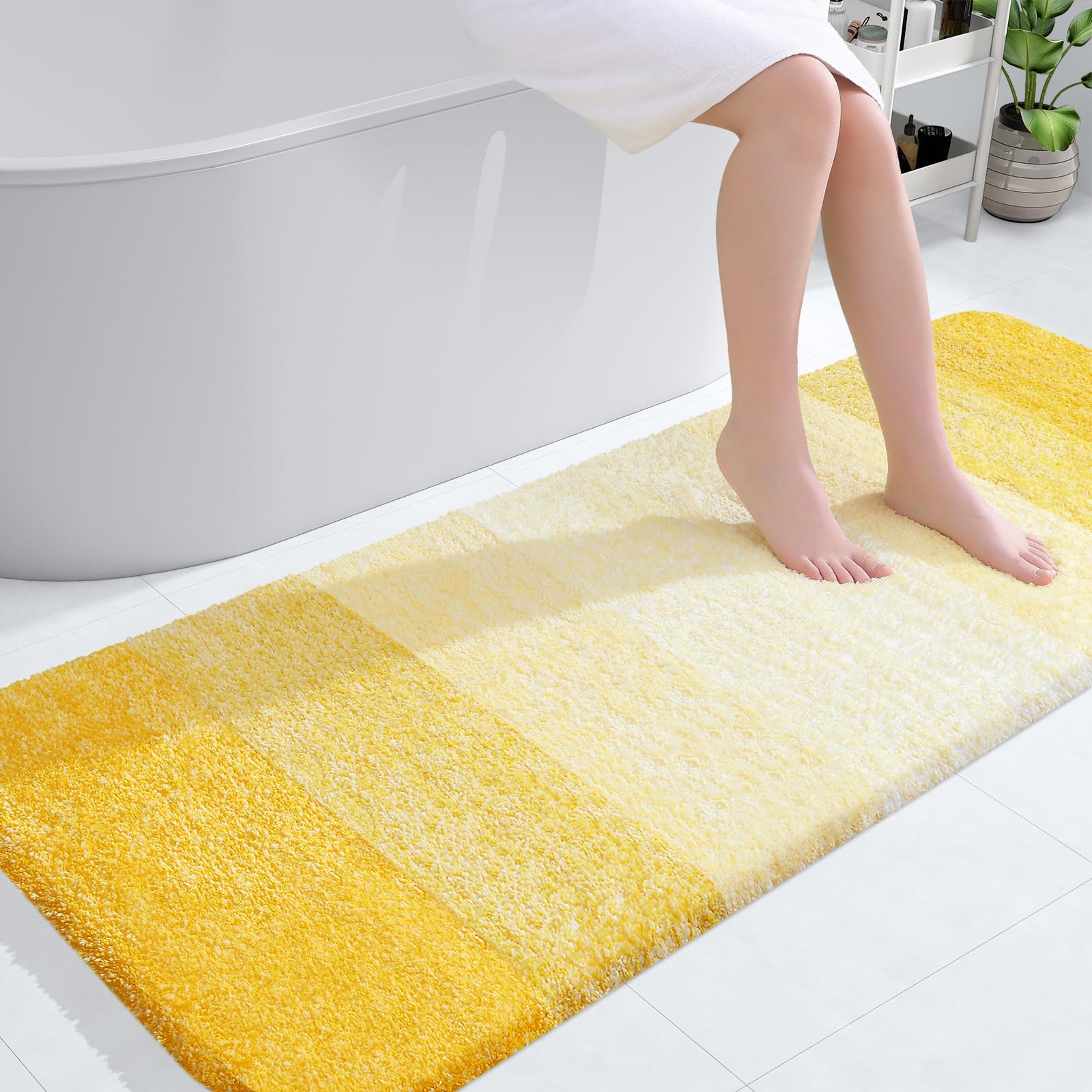 OLANLY Bathroom Runner Rug 54x24, Extra Soft Absorbent Microfiber Bath Rugs | Yellow, Non-Slip Quick-Drying Rubber Backing, Washable Long Bath Mat for Floor, Tub and Shower, Home Decor