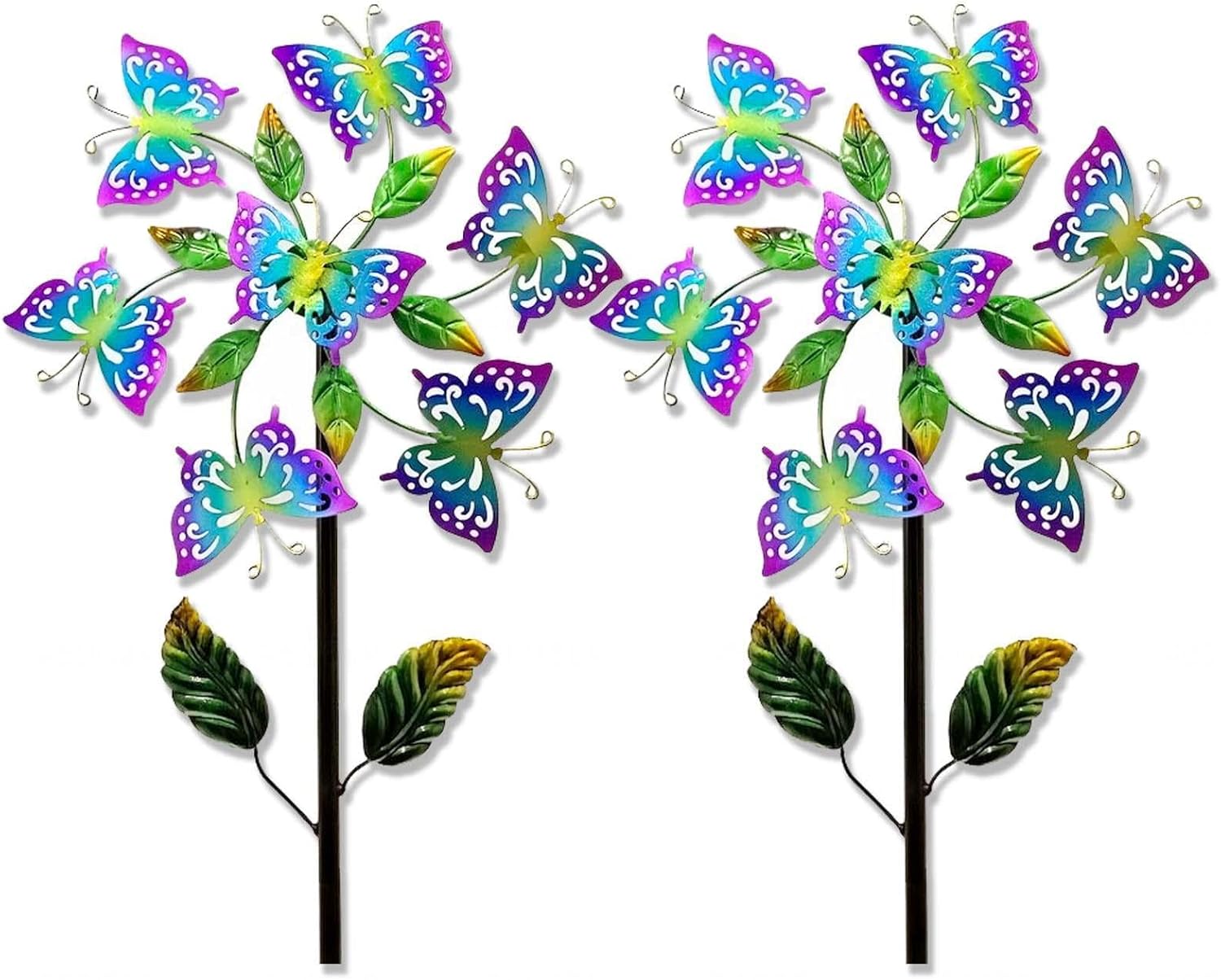 Butterfly Garden Wind Spinners, 46 inch/117cm Metal Kinetic Windmill 360° Metal Windmill, Yard Spinner for Yard, Gift for Family Friends,A（2Packs）