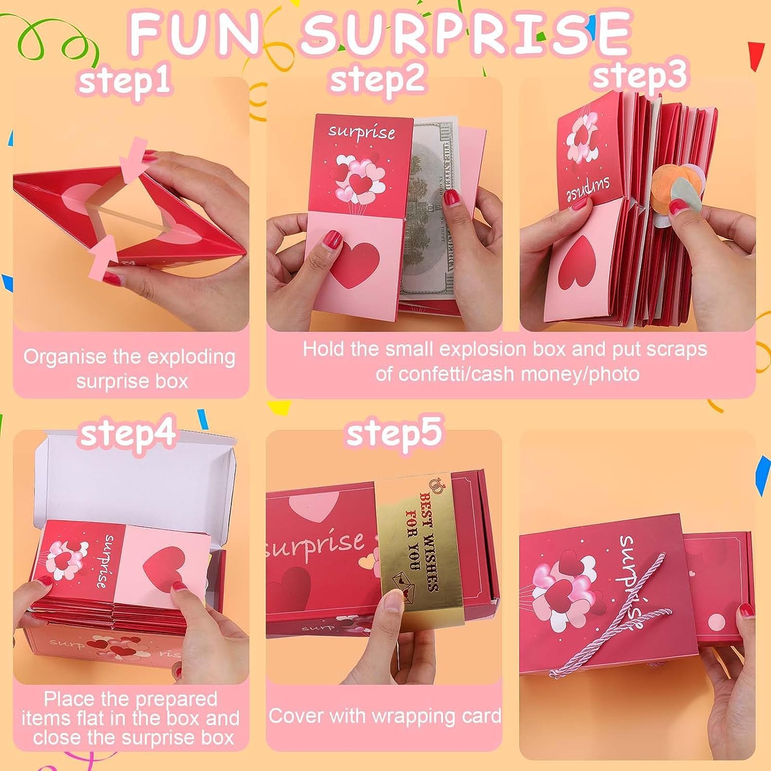 Scatola regalo a sorpresa di Natale, esplosione per soldi, confezione regalo esplosiva di Natale, 16 pezzi, salvadanaio a sorpresa per donne, uomini, bambini, compleanno, anniversario, proposta
