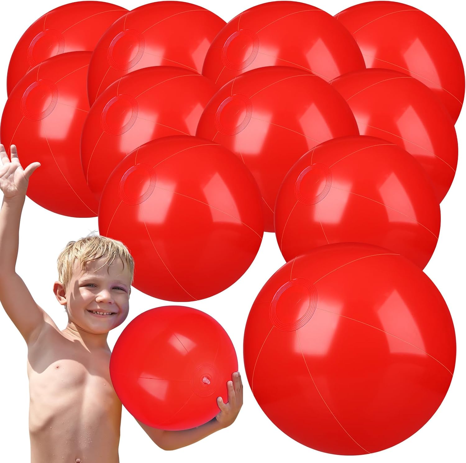 Raiten 12 Pcs Beach Ball Inflatable Beach Balls Large Inflatable Ball Floating Ball for Swimming Pool Party Favors Outdoor Activities Summer Birthday Party Supplies (Red,12 Inch) Red 12 Inch