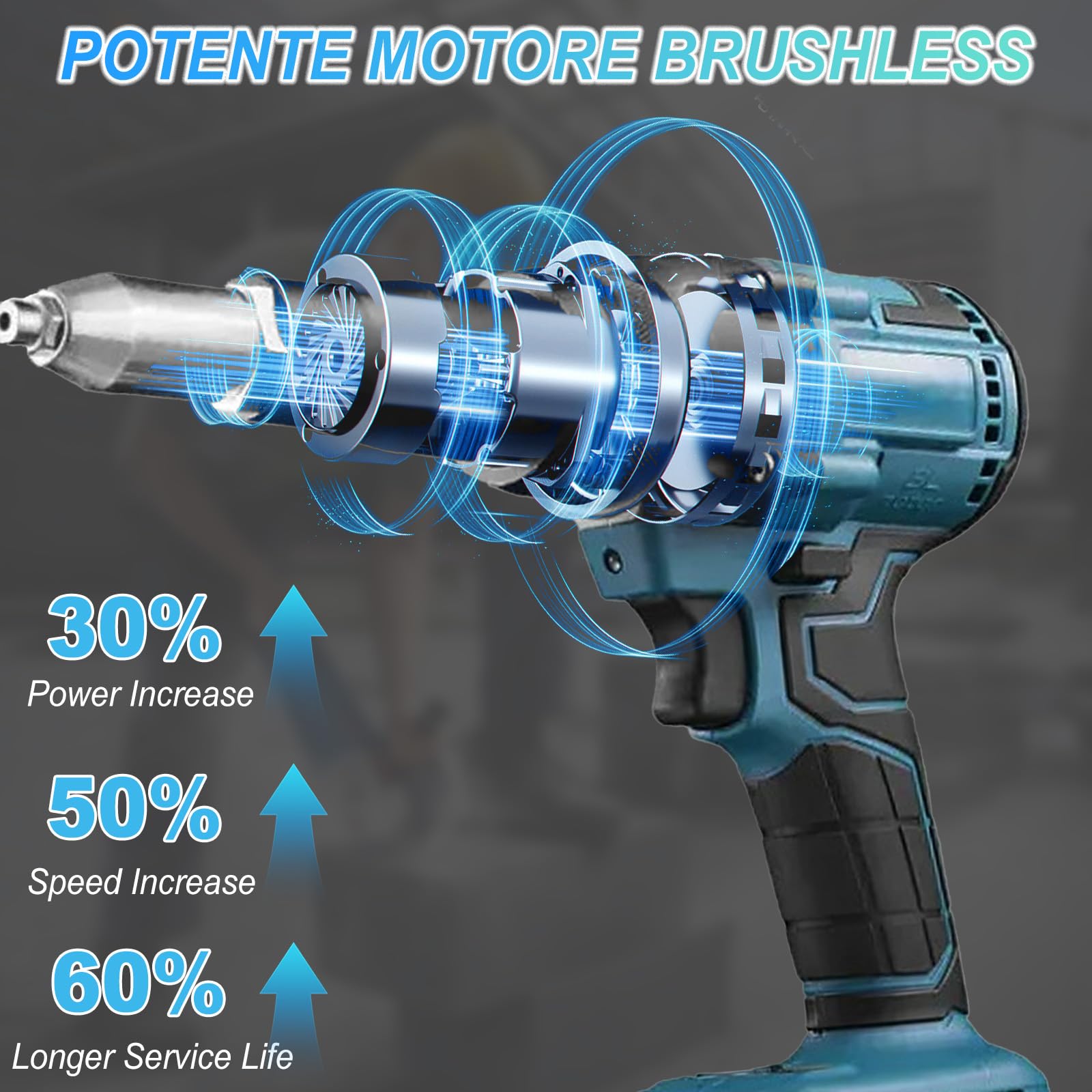 Pistola Remachadora Eléctrica Compatible con Baterías Makita de 18V, 25000N Remachadora a Batería para Remaches Ciegos de 2,4-4,8 mm (sin batería)‌