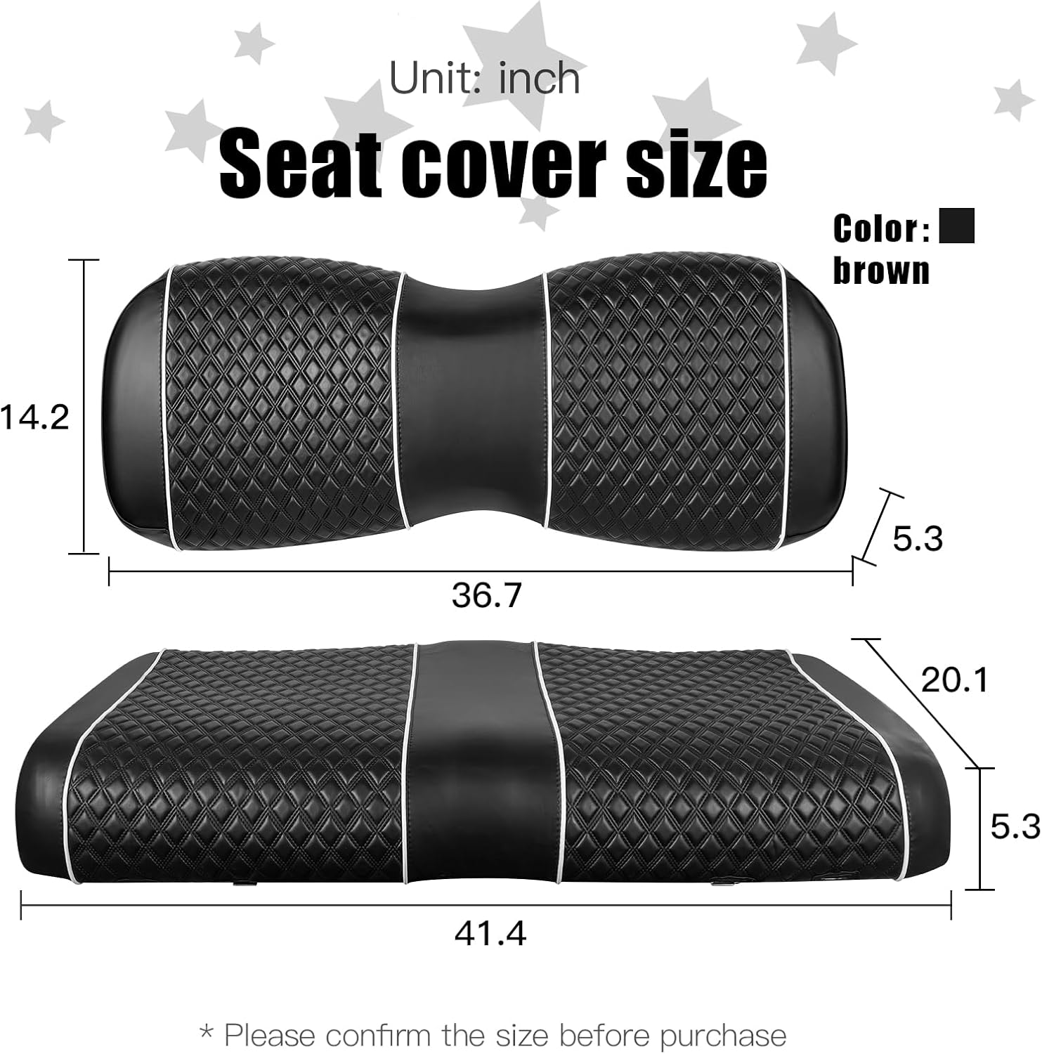 NOKINS Golf Cart Seat Covers Fit for Yamaha Drive/Drive2 OEM Standard Front Seat Cushion, Backrest Vinyl Leather Litte Diamond Seat Covers, No Stapler Required (Black&White Piping)