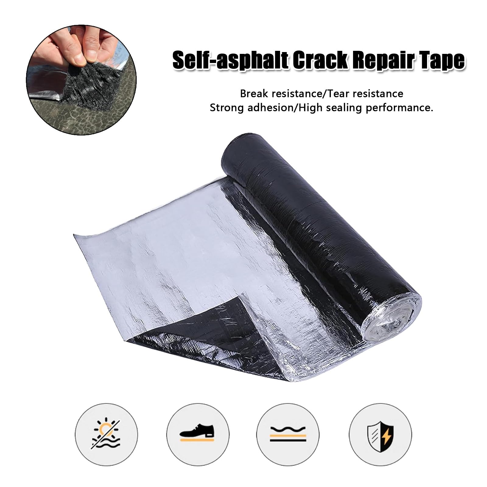 Cinta de Asfalto for Reparar Grietas,grosor de 1,2/1,5/2 mm,Membrana autoadhesiva engrosada,Alta elasticidad y resistencia a la tracción,Cinta de Reparación,para Grieta(THK1.5mm/W0.5*L10m)