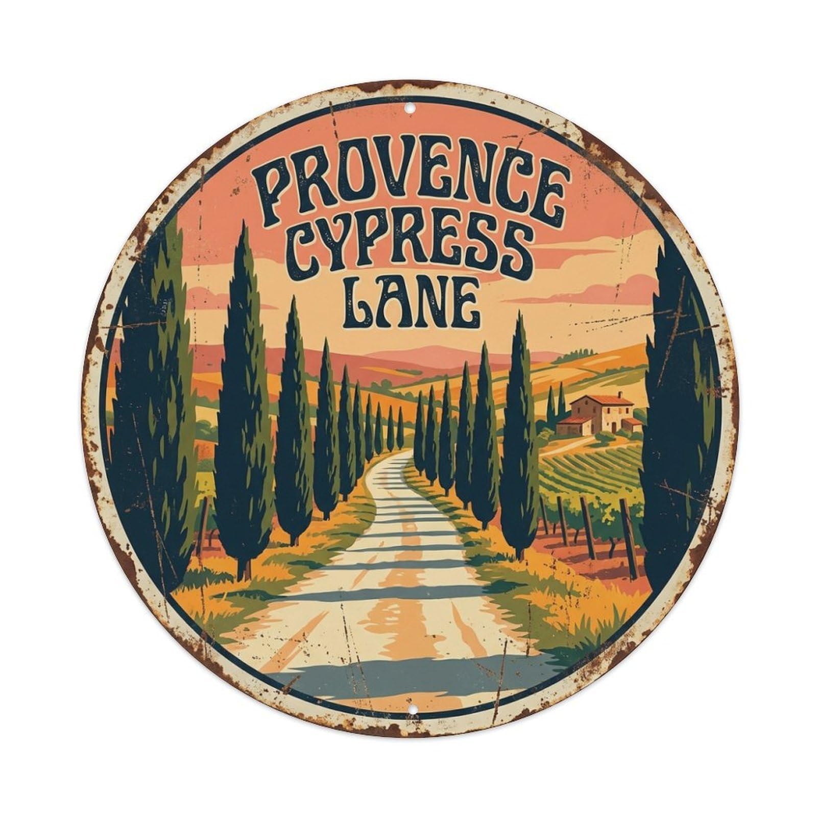 Provence France Nature Travel Cypress Lane Metal Tin Sign