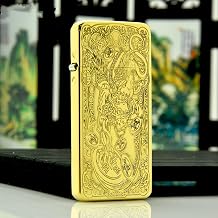 ZORRO ZC5 Ultra-Thin Engraved Brass Windproof Refillable Kerosene Lighter - Slim Pocket Lighter Collectible Gift