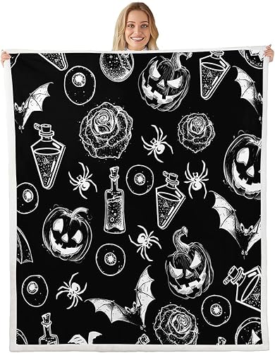 Miniatura 10 de Manta de Halloween de fantasma, de dibujos animados, decoración de calabaza de Halloween, luces de calabaza gótica, manta de Halloween de 90 x 90