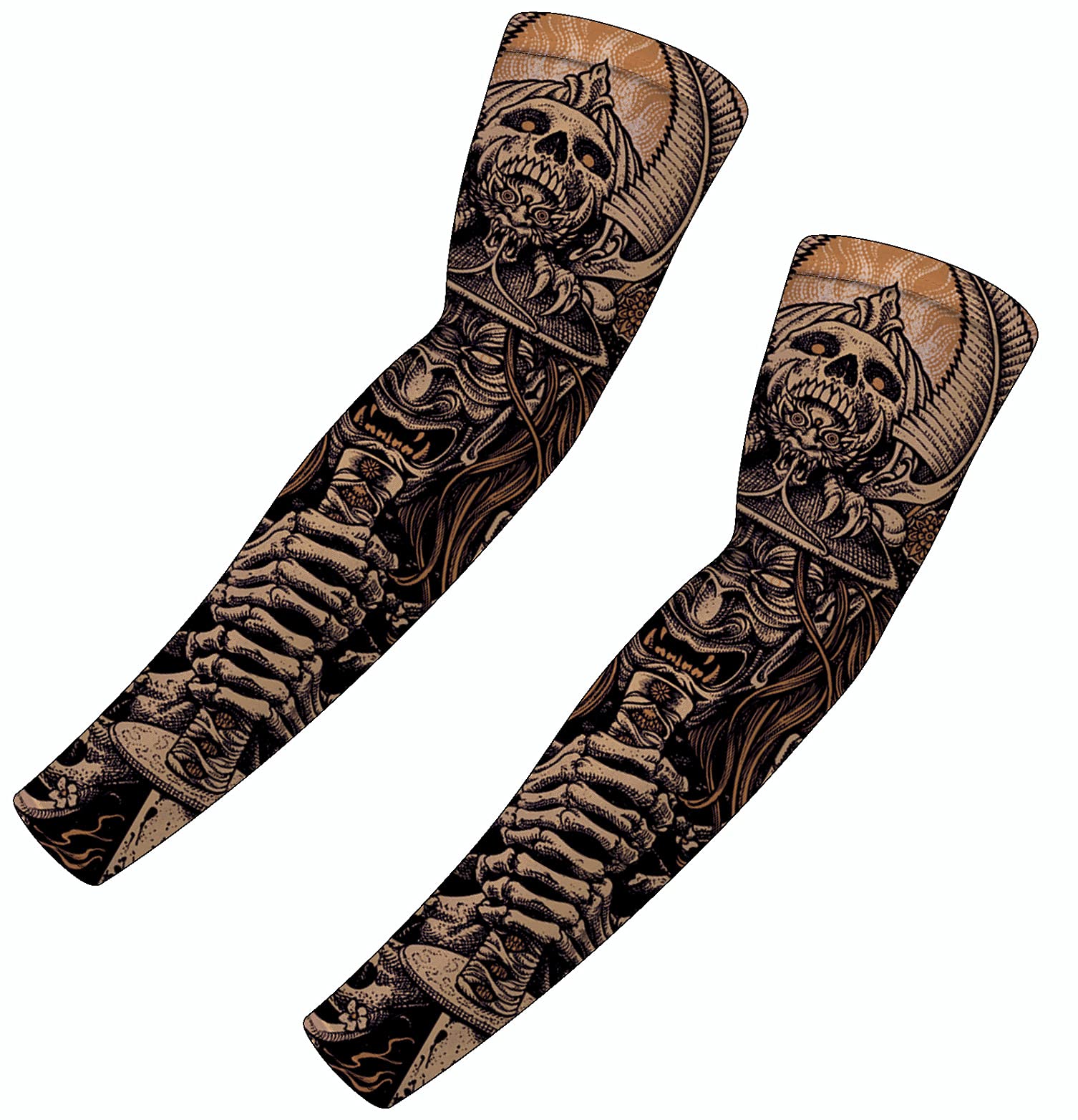 Red Plume UV Sun Protection Arm Sleeves for Unisex UPF 50 Sports Compression Cooling Sleeve Tattoo Cover Up For Golf, Basketball, Running (Multicolored B, X-Large)