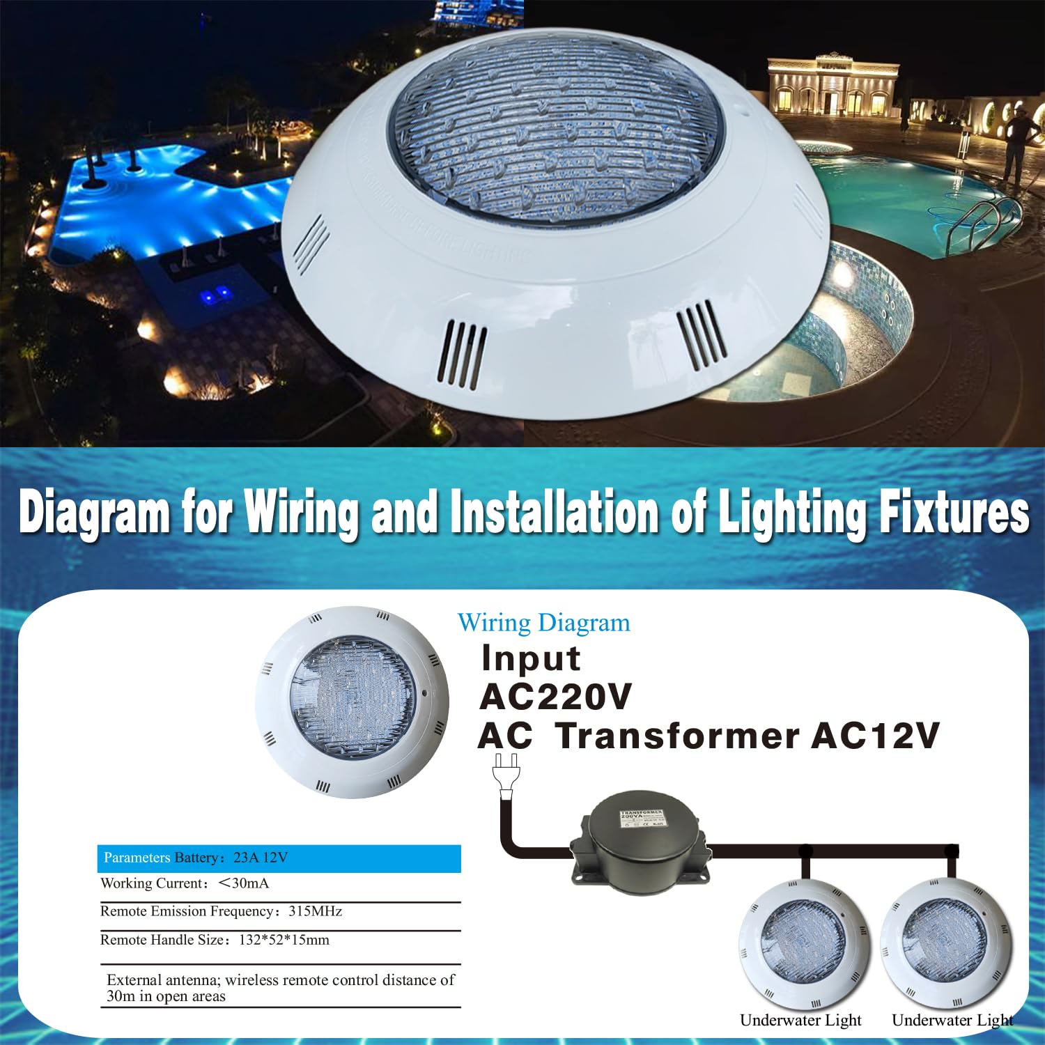 B·LED BARCELONA LED - Foco LED para piscina de superficie 12V AC - 24W - Sumergible - IP68 - Blanco Cálido