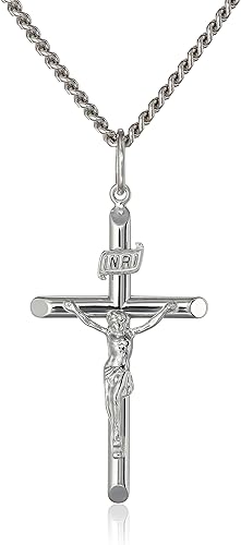 Collar con crucifijo cadena de acero inoxidable 24 pulgadas en plata esterlina para hombres