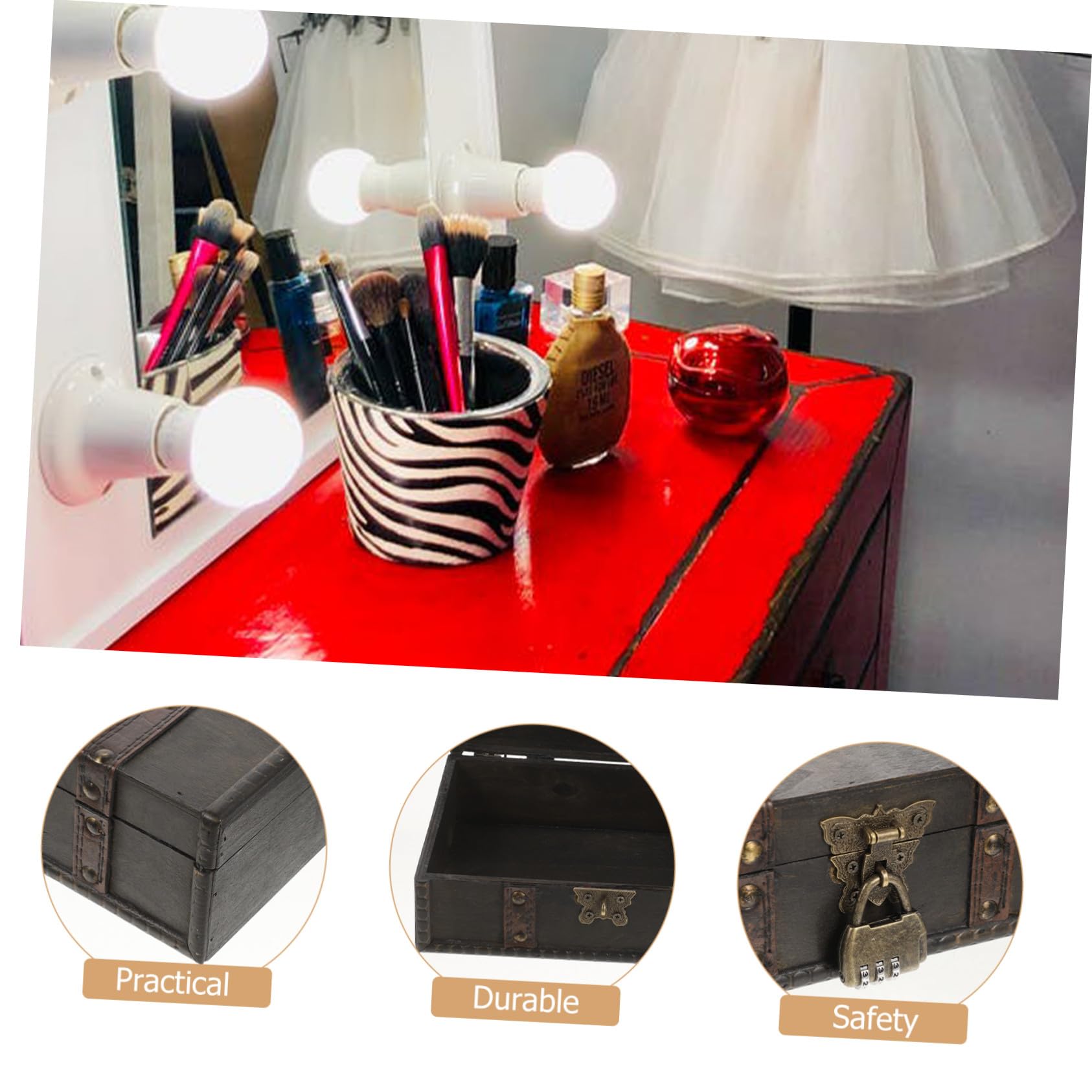 Schmuckkästchen aus Holz Vintage-holzbox mit Codiertem Schloss Aufbewahrungsbox für Ringe Ohrringe Halsketten und Accessoires Kompakt und Praktisch für Schreibtisch oder Kommodensc