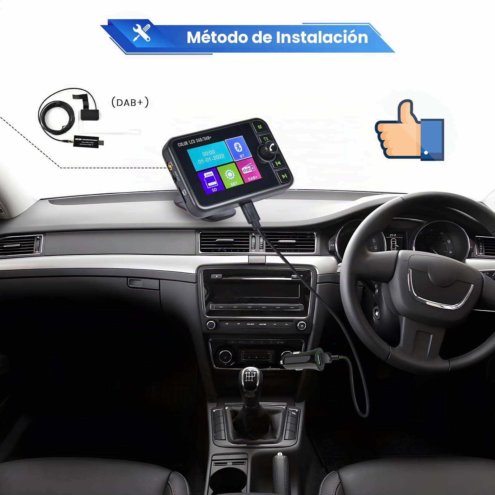 Adaptador de Radio Dab+Digital para Manos Libres Bluetooth | 2.4" LCD Pantalla AUX Tarjeta TF Manos Libres Digital Audio Adaptador
