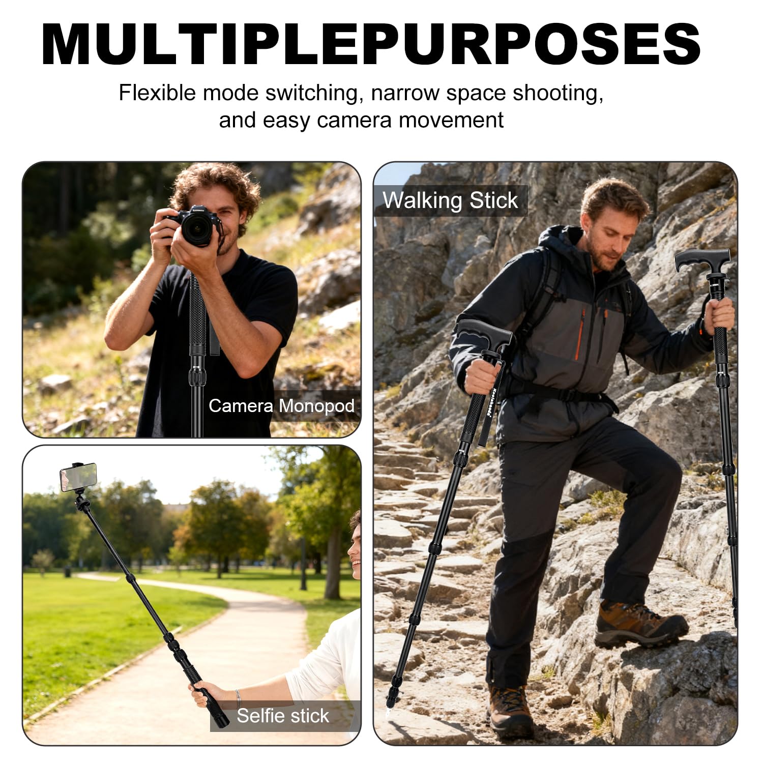 koolehaoda Monopiede per fotocamera, portatile, in alluminio, per fotografia, pieghevole, solo 43,2 cm, compatto da viaggio, per fotocamere mirrorless e DSLR, facile da trasportare, 6 sezioni fino a