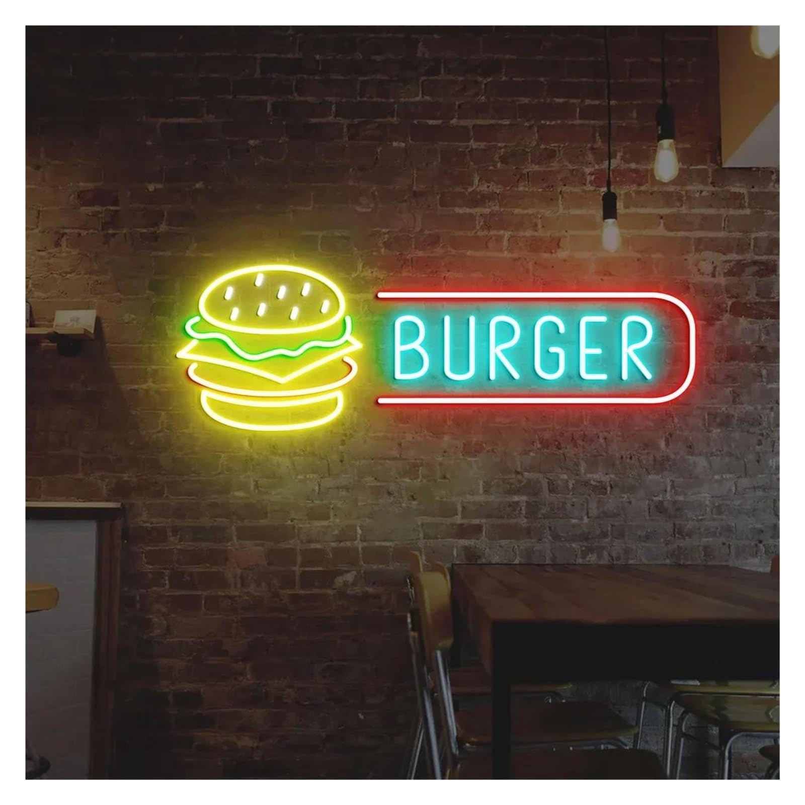 LEMST Signs Lamp Burger Neon Sign USB Powered Adjustable Brightness Hamburger Neon Lights for Shop Wall Decor 22cmx40cm(A)