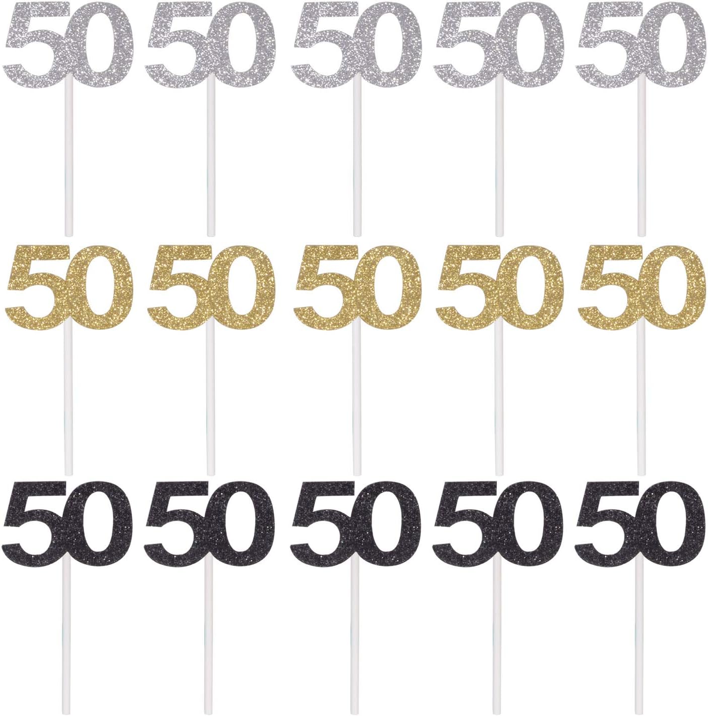 Qibote 36 Pieces Glitter Number 50 Cupcake Toppers for 50th Birthday Cupcake Decoration 50 Birthday Party Supplies