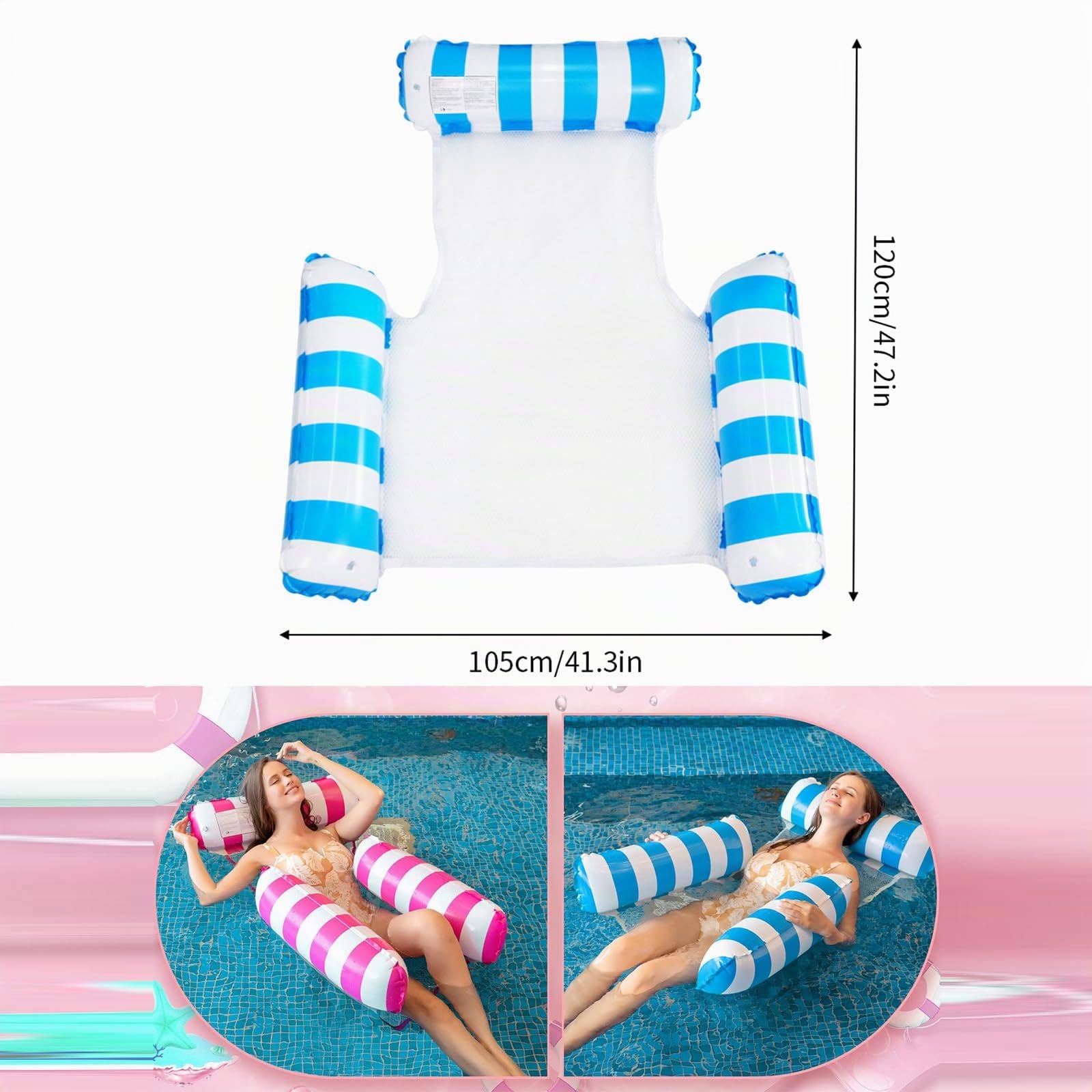 Pack De 2 Colchonetas Inflables 4 En 1 Para Piscina – Flotadores Y Hamaca De Agua, Tamaño 76x155 Cm, Soporte Hasta 113 Kg, Ideales Para Playa, Lago O Río