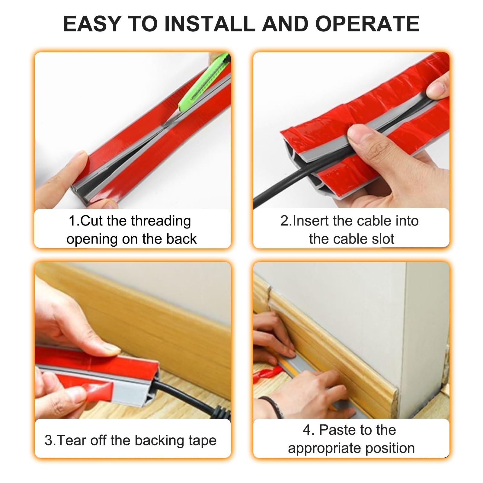 Canalina Passacavi Adesiva, Cable Management, Coperture for Cavi for Cavi sul Pavimento, Copertura for Cavi in ​​PVC Morbido Autoadesivo for Casa, Ufficio, Palestra, Ristorante