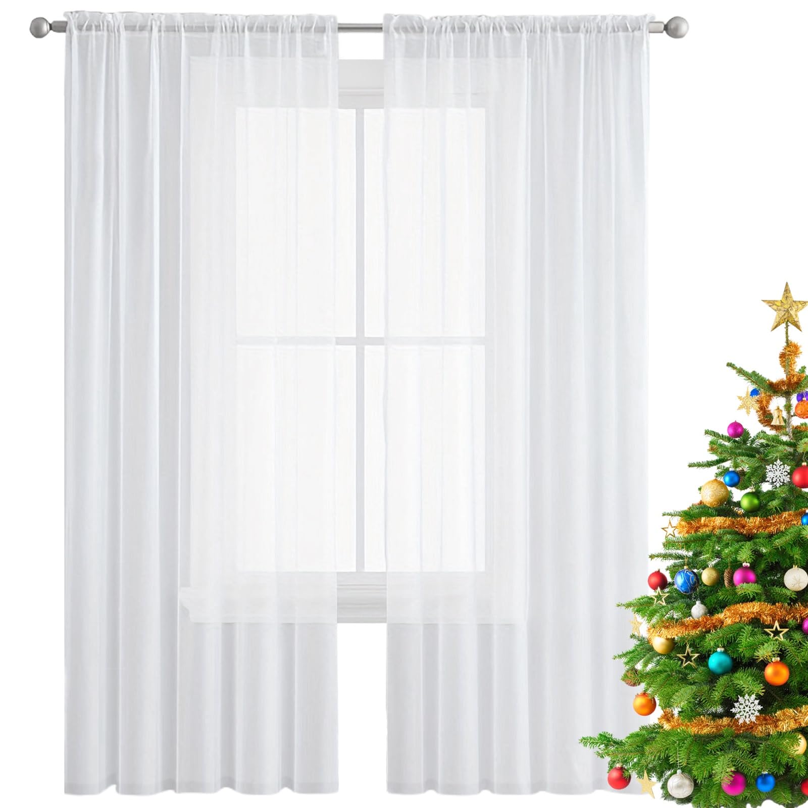 Rideaux voilages 250 x 185 cm blancs semi-transparents pour salon et fenêtres