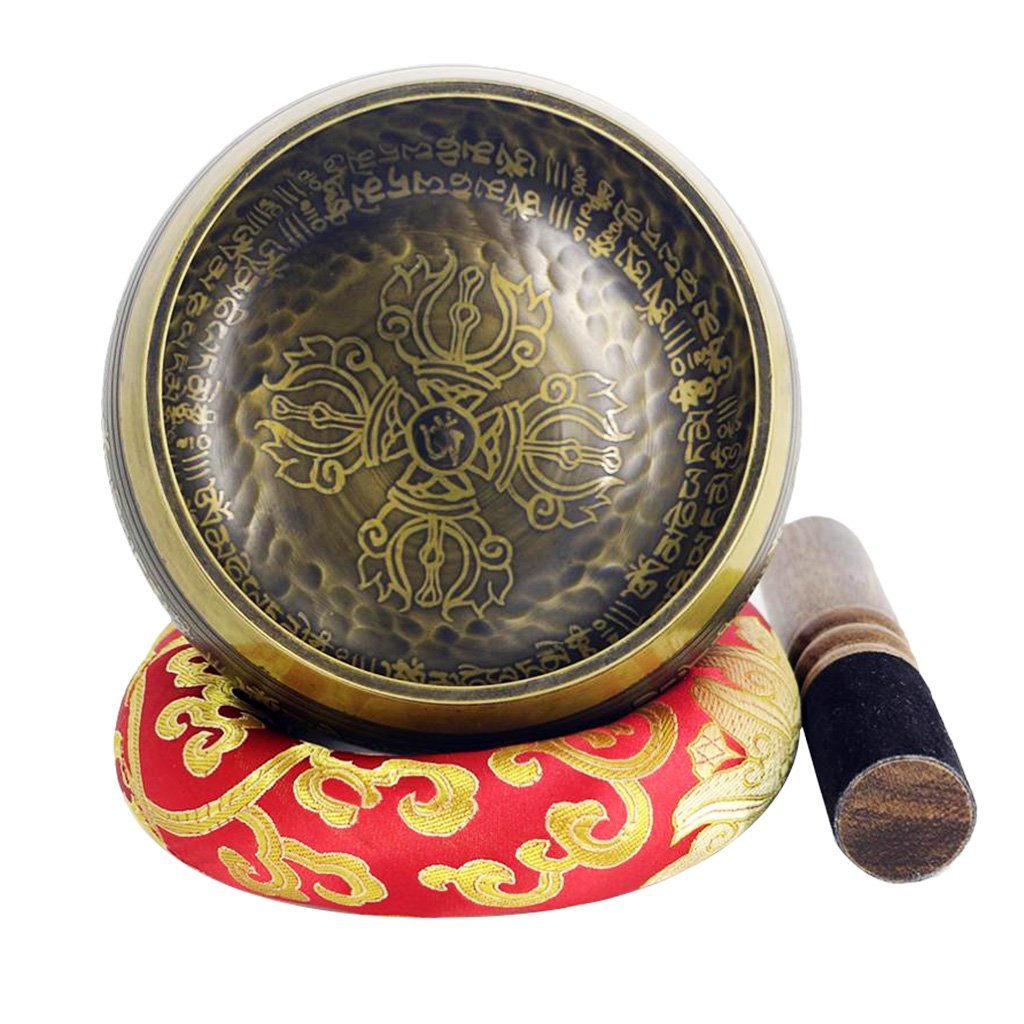 Campana tibetana tibetana, in rame, con martelletto e cuscino