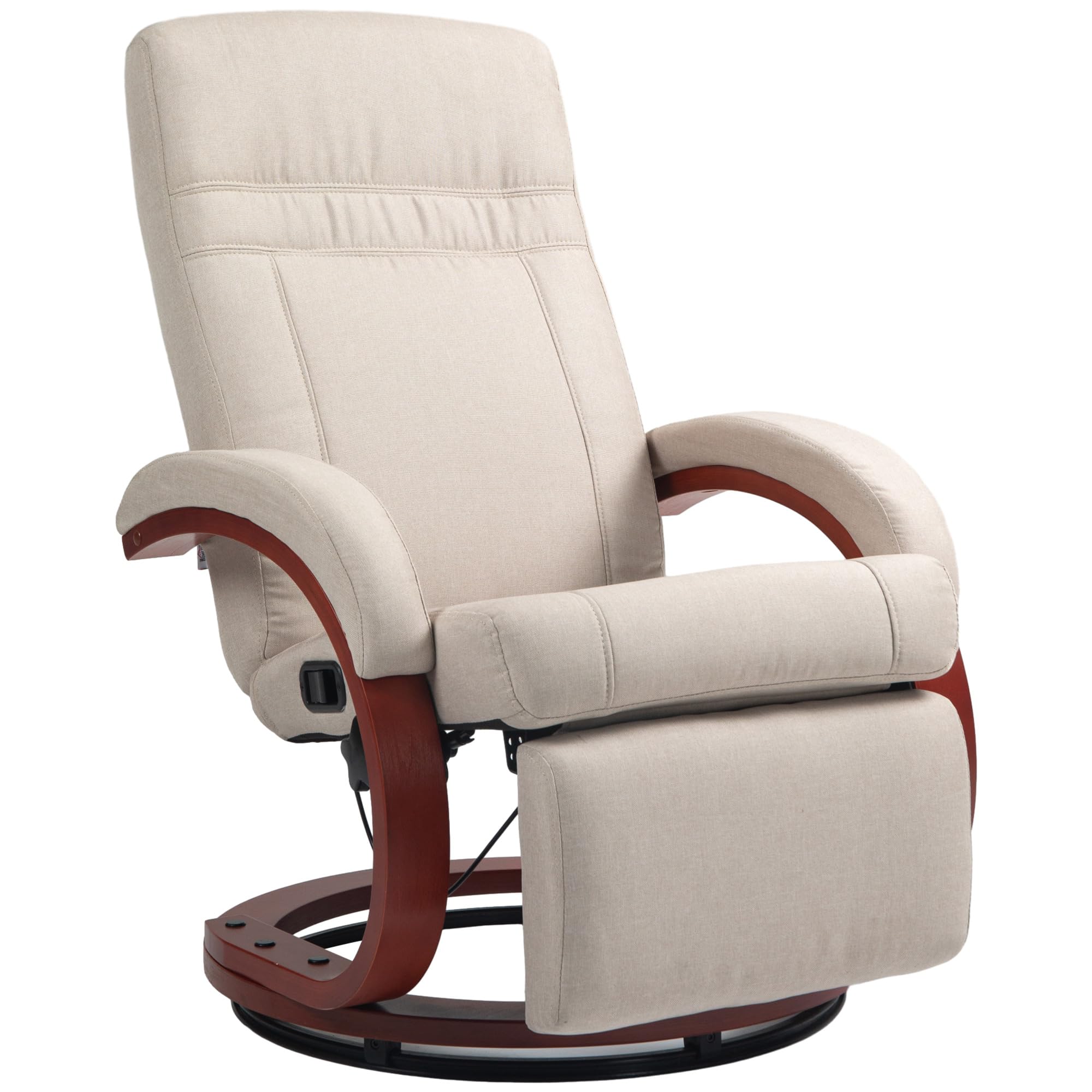 HOMCOM Swivel Recliner Chair with Extended Footrest, Manual Reclining Armchair with Wood Base for Living Room, Bedroom in Beige