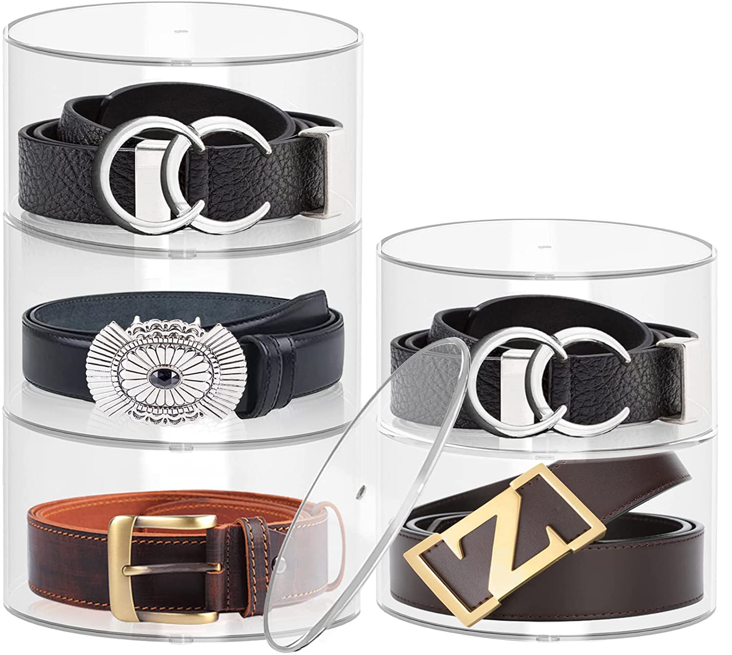 L&E HELEE Belt Organizer for Closet, Belt Organizer for Drawer, Acrylic Belt Rack Holder and Display Organizer Clear Belt Storage Box for Accessories Like Watches, Jewelry, Bracelets, Ring (5 Layers)
