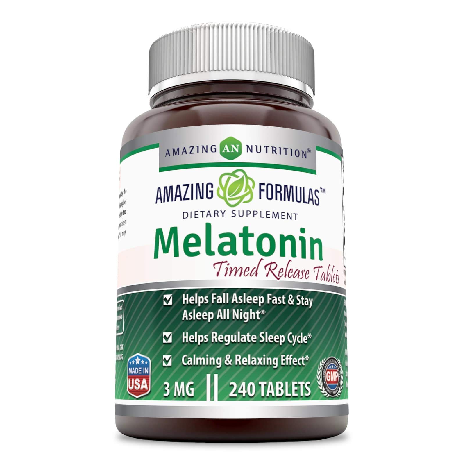 Amazing Nutrition Melatonin (Timed Release) – 3 Mg Tablets - Best Choice of Natural Sleep Aid Supplement – Promotes Calming and Relaxing Effect - 240 Tablets Per Bottle- Suitable for Vegetarian