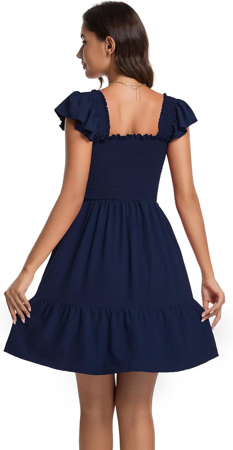 Women's Summer Short Sleeve Casual Dresses V-Neck Floral Party Dress with Pockets - Image 6