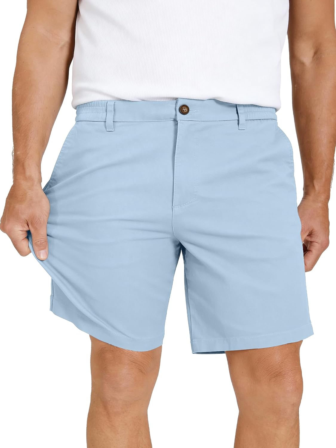 PLEPAN Men's Cotton 5/7 Inseam Shorts Casual Classic Fit Elastic Waistband Summer Twill Chino Golf Dress Short - Image 2