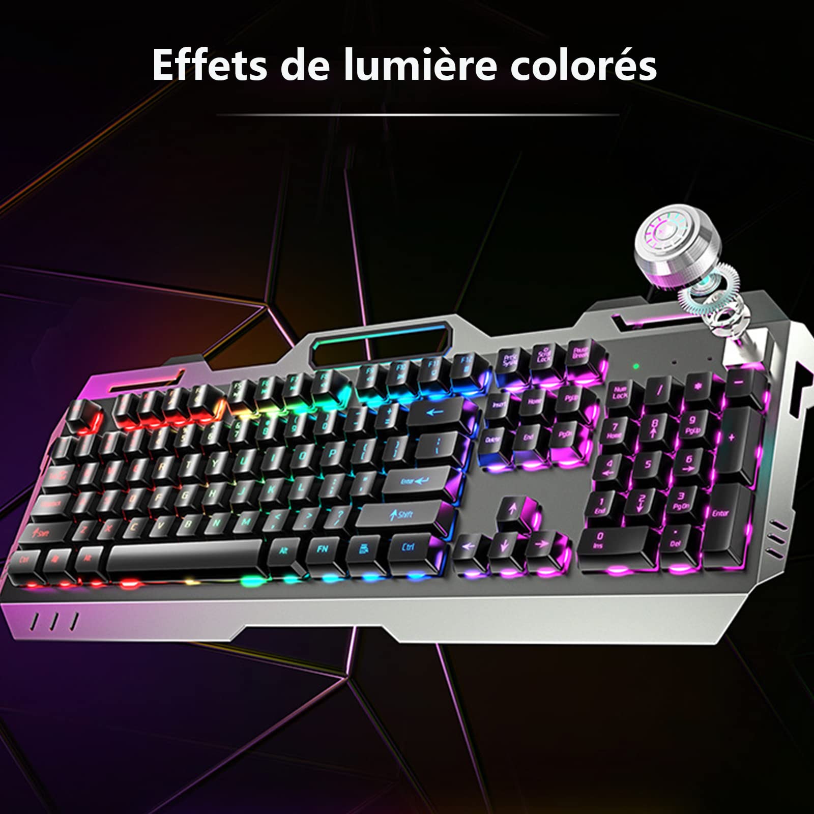 ADMLZQQ Przewodowa klawiatura gamingowa USB - podświetlenie RGB LED do gier, 26 klawiszy Anti-Ghosting, trwała