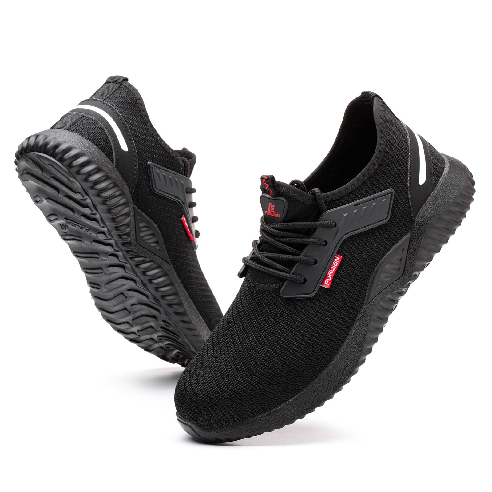Furuian Zapatos de seguridad para hombre, ligeros, antideslizantes, con puntera de acero, transpirables, deportivos
