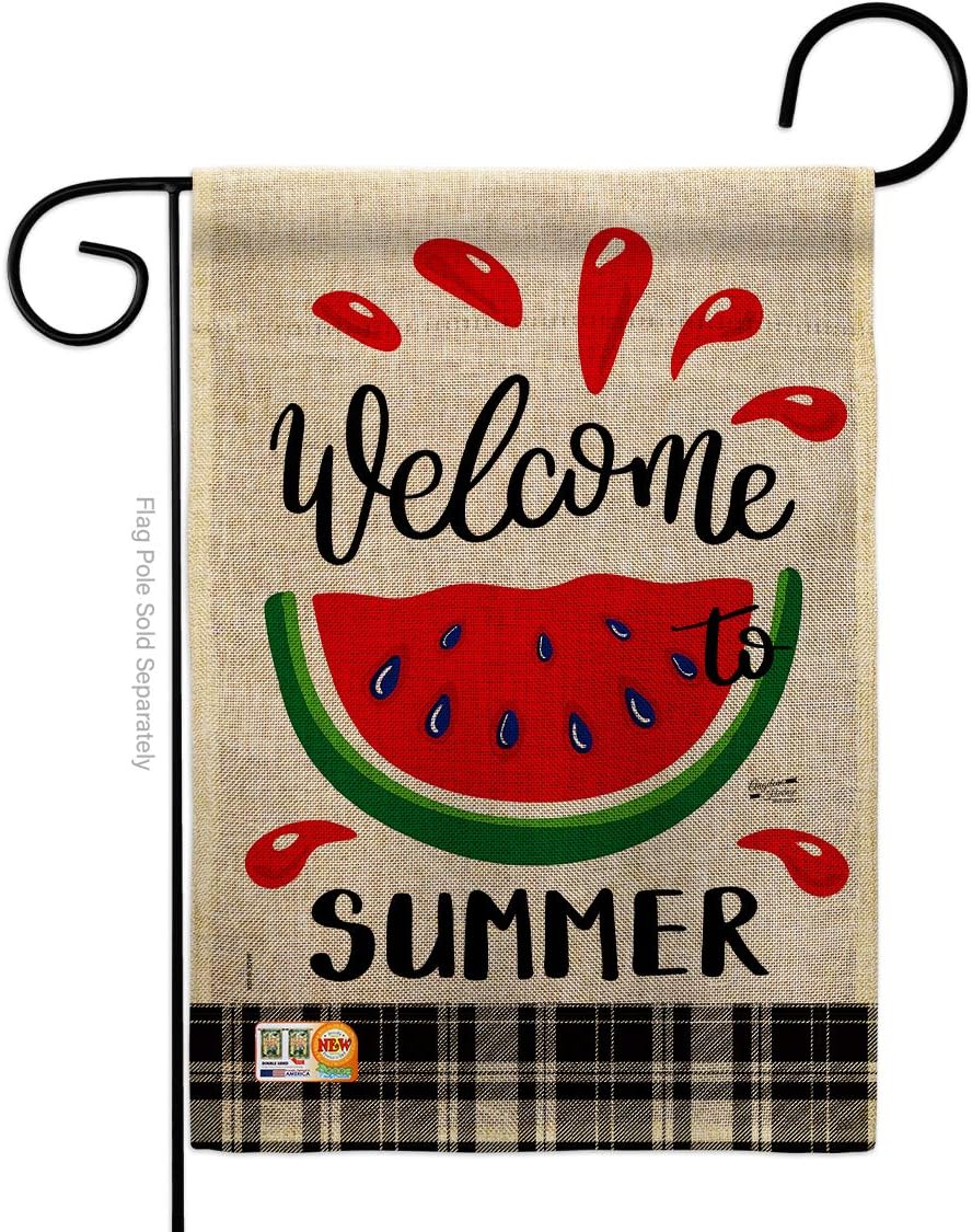 Watermelon Summer Burlap Burlap Garden Flag Summertime Fun and Sun Beach Pool Luau Tropical Party Season Outdoor Sunny Small Decorative Gift Yard House Banner Double-Sided Made In USA 13 X 18.5