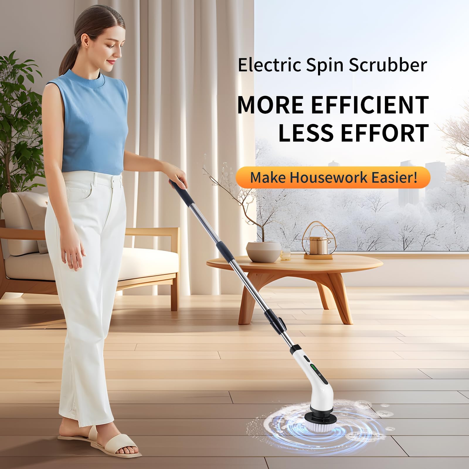 Cepillo de limpieza eléctrico multifuncional con 9 cabezales de cepillo, ajuste de dos velocidades, baja potencia, diseño de almacenamiento de gancho para limpieza de bañera, azulejos y suelos