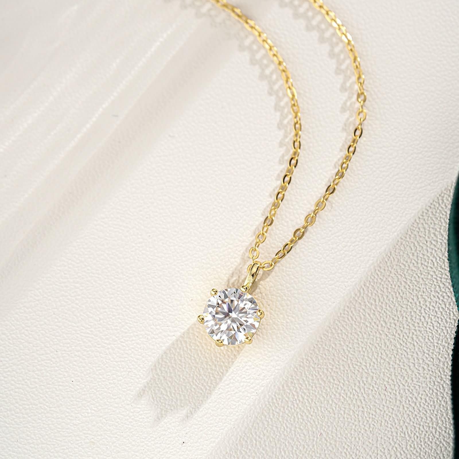 Wycian Collares de moissanita de oro amarillo de 9K/14K/18K para mujer, 6 puntas, collar solitario para el día de San Valentín para mujer, 45 cm/17.7 pulgadas