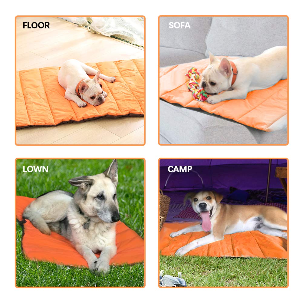 XIAPIA wasserdichte Hundematte für Outdoor, Waschbare Hundematte für Unterwegs, Antistatik, Hygienisch, Faltbares Hundebett, Große Reisedecke für Haustier 110x68 cm (Orange/Grau)