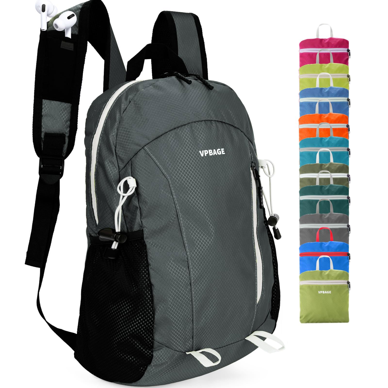 VPBAGE 15L Water-resistant Hiking Daypack, Small Backpack Travel Outdoor, Lightweight Day Pack with Tool Loops