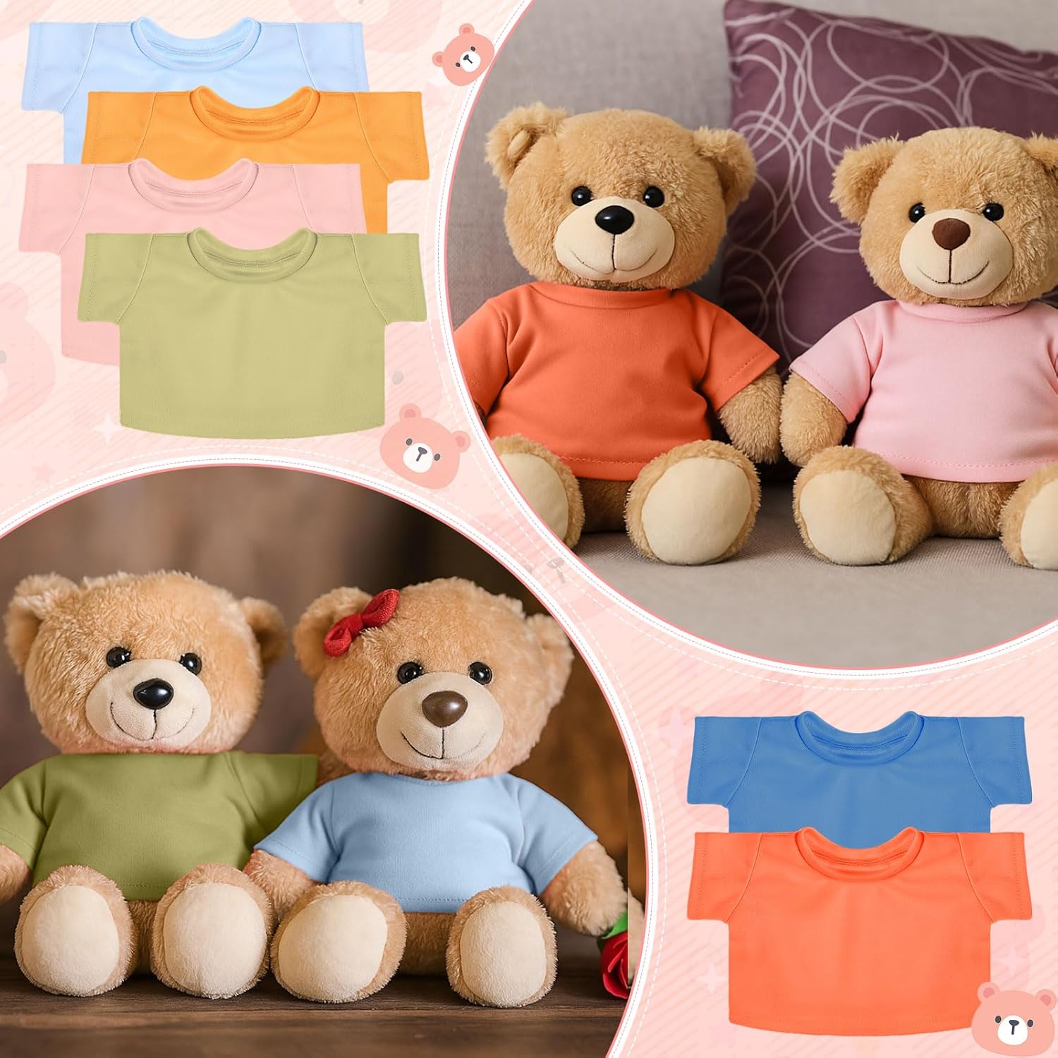 Skylety 12 Pcs DIY Bear Shirts Plush Bear Clothes Basic Tee Shirt Classic Toy Clothes Crew Neck Stuffed Animal Fit 14 to 18 Inches Stuffed Dolls Gifts (Multicolor)