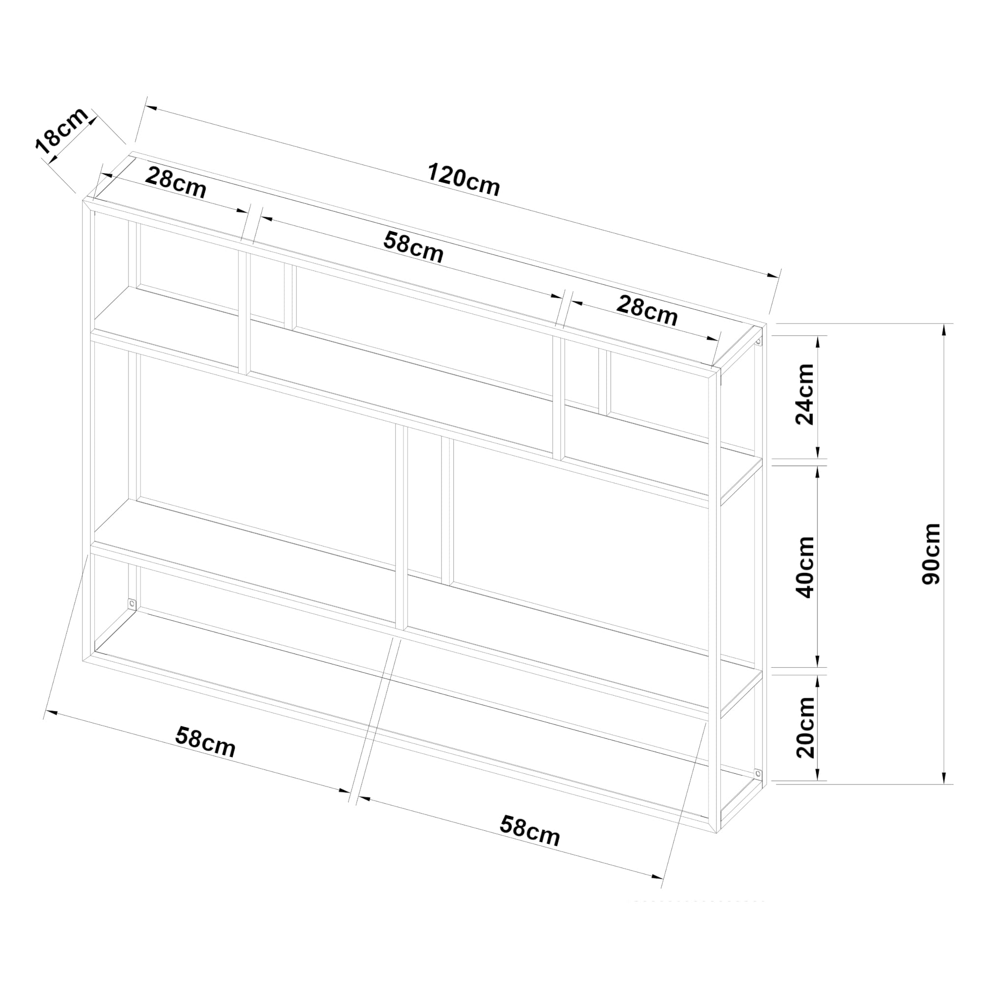 [en.casa] Estantería de Pared Jämijärvi Estante Mural con Varios Compartimentos Abiertos Mueble de Salón Baño Cocina Pasillo Acero Duradero 90 x 120 x 18 cm - Negro Mate
