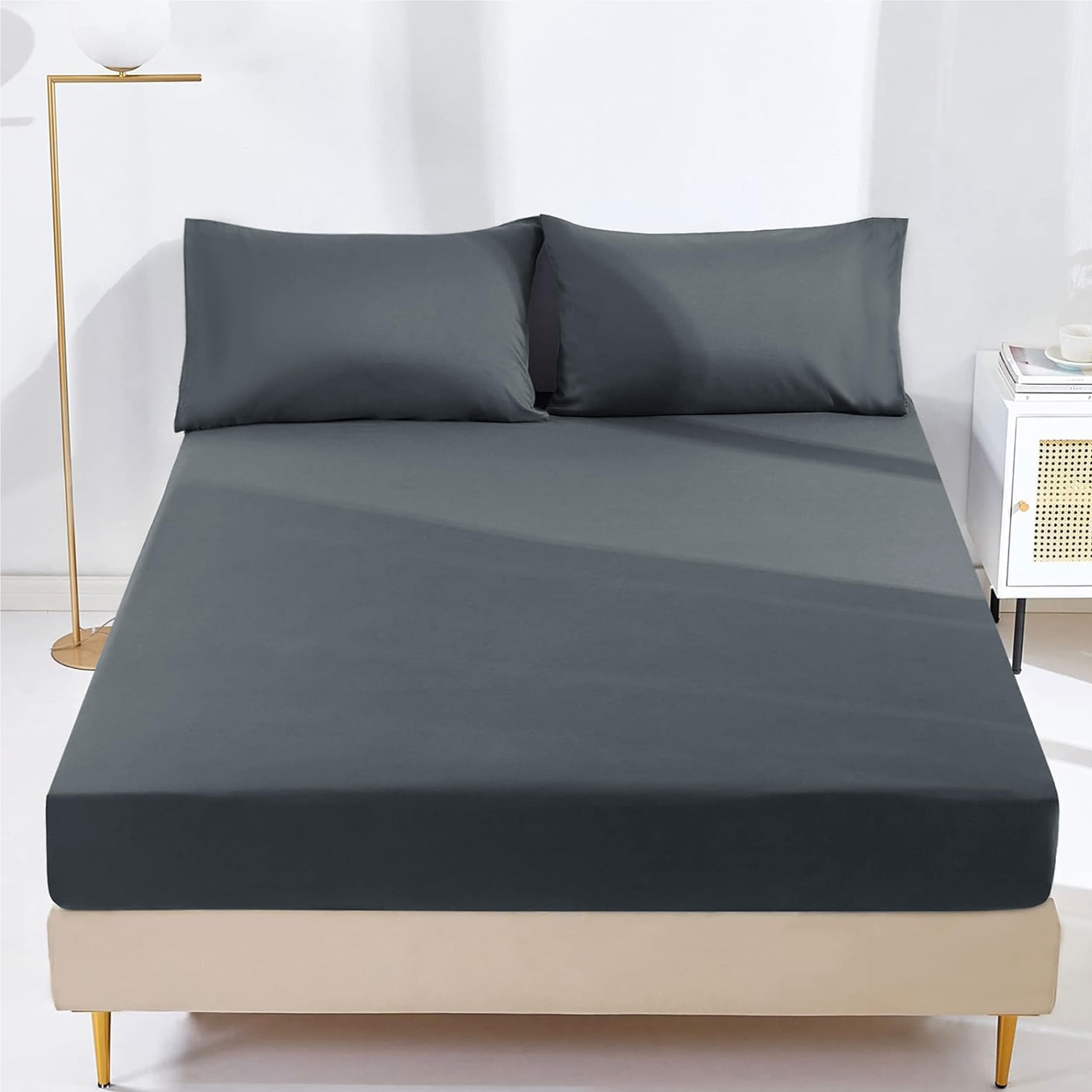 AR Ware 25 cm Double Fitted Sheet - Super Soft Wrinkle Free Microfiber Bed Sheets - Non Ir...