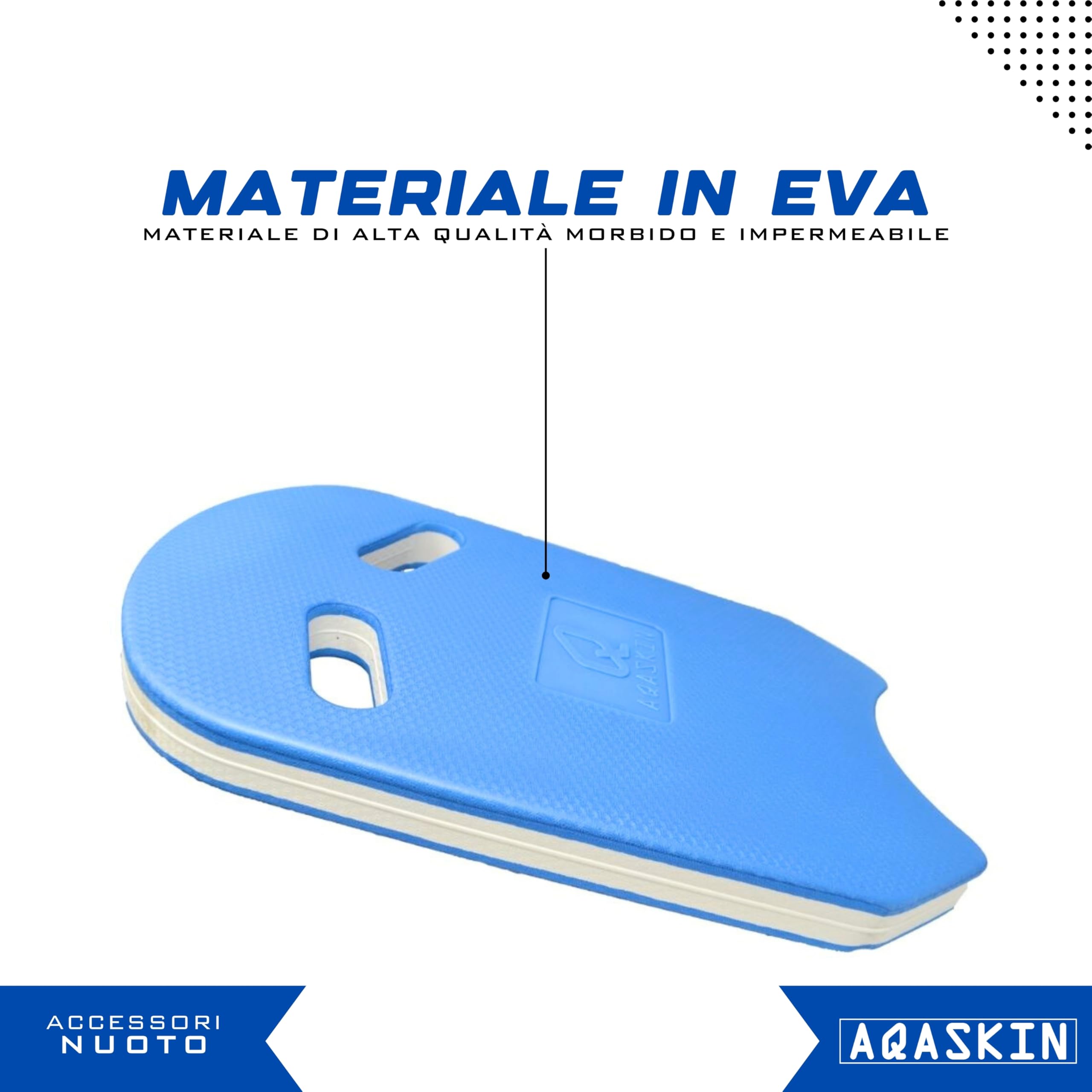 Tavoletta da nuoto per piscina e mare, kickboard, accessorio galleggiante per esercizi in acqua per allenare e potenziare le gambe, grande galleggiabilità del busto e delle braccia. Tavoletta con fori, Blu Unisex Adulto.