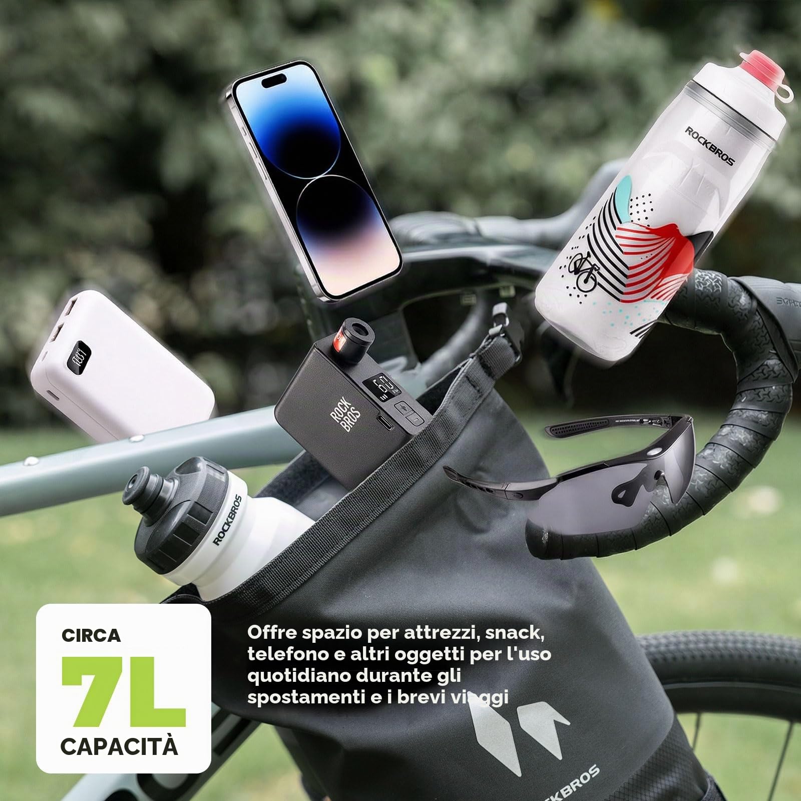 ROCKBROS Borsa da Forcella per Bicicletta 7L | Impermeabile, Chiusura Roll-Top, Anteriore per Bikepacking, Resistente e Compatta, Per MTB e Bici da Strada