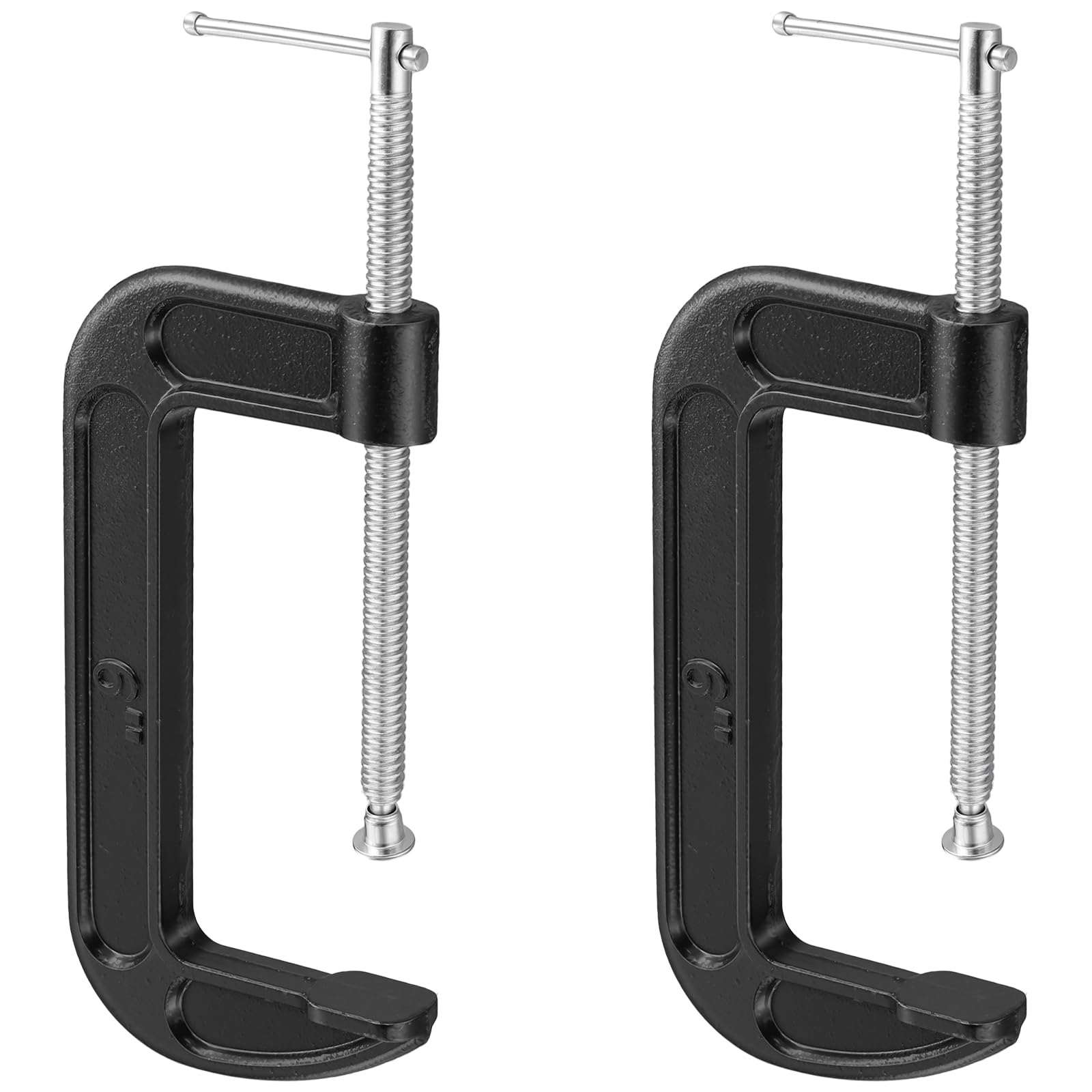 JOIKIT 2 Pcs C Clamp, 6 Inch/16cm G Clamps with Adjustable Screw for Welding, Woodworking, Black