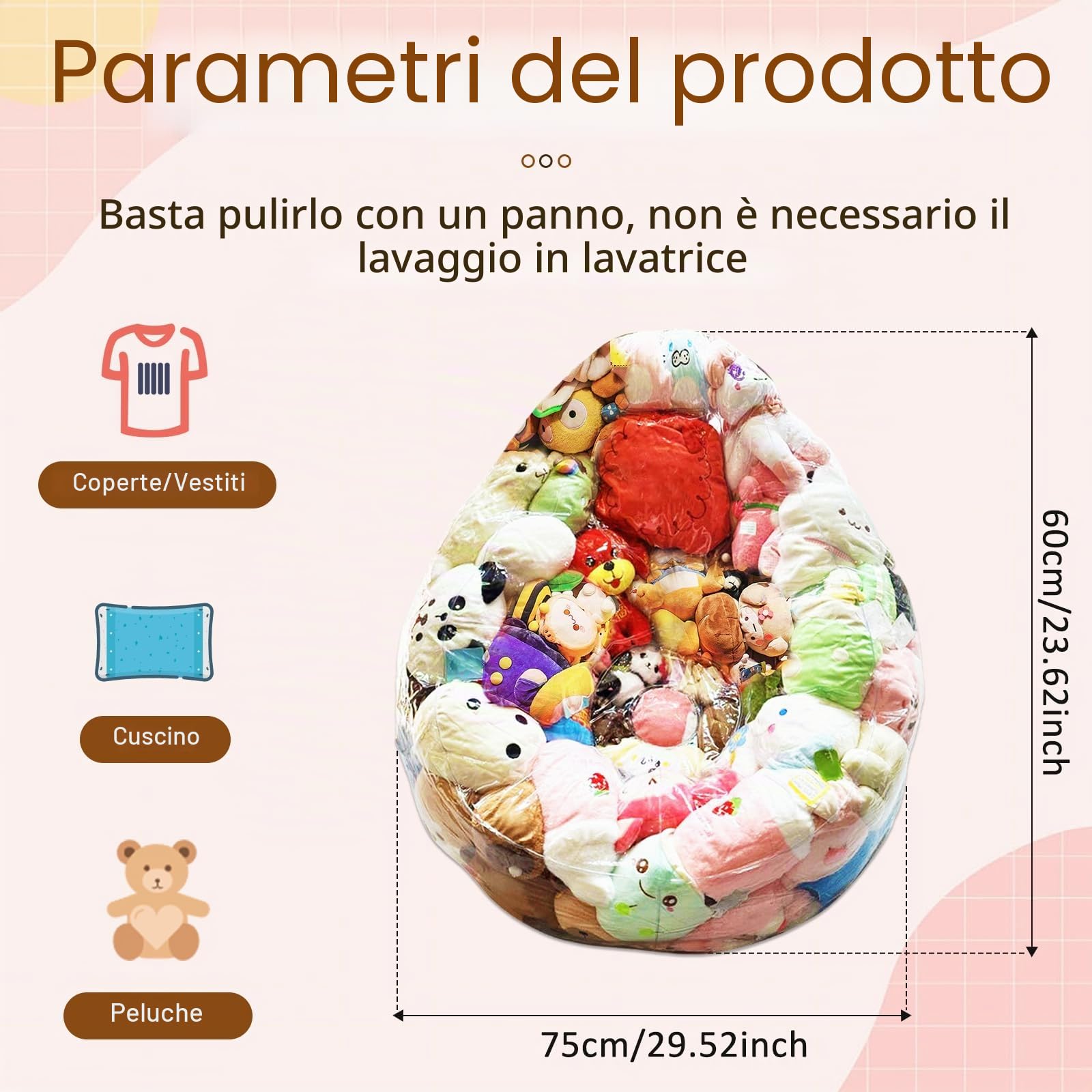 Giocattolo di peluche, trasparente, per sedia a fagioli di animali, 150 l, sacchetto di peluche per bambini, organizzazione senza riempitivo incluso