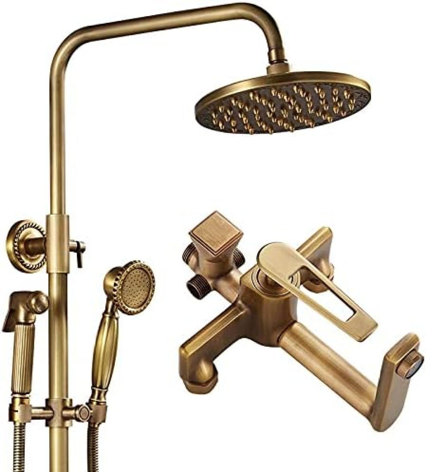 JYBNBBE Rainfall Shower Set Antique Bronze Bath Faucets with Shower Head Hand Shower Brass Wall Bath Faucet Mixer Tap