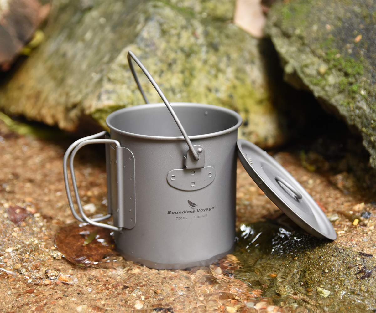 Boundless Voyage Outdoor Titanium Pot Cup Mug with Lid Storage Bag