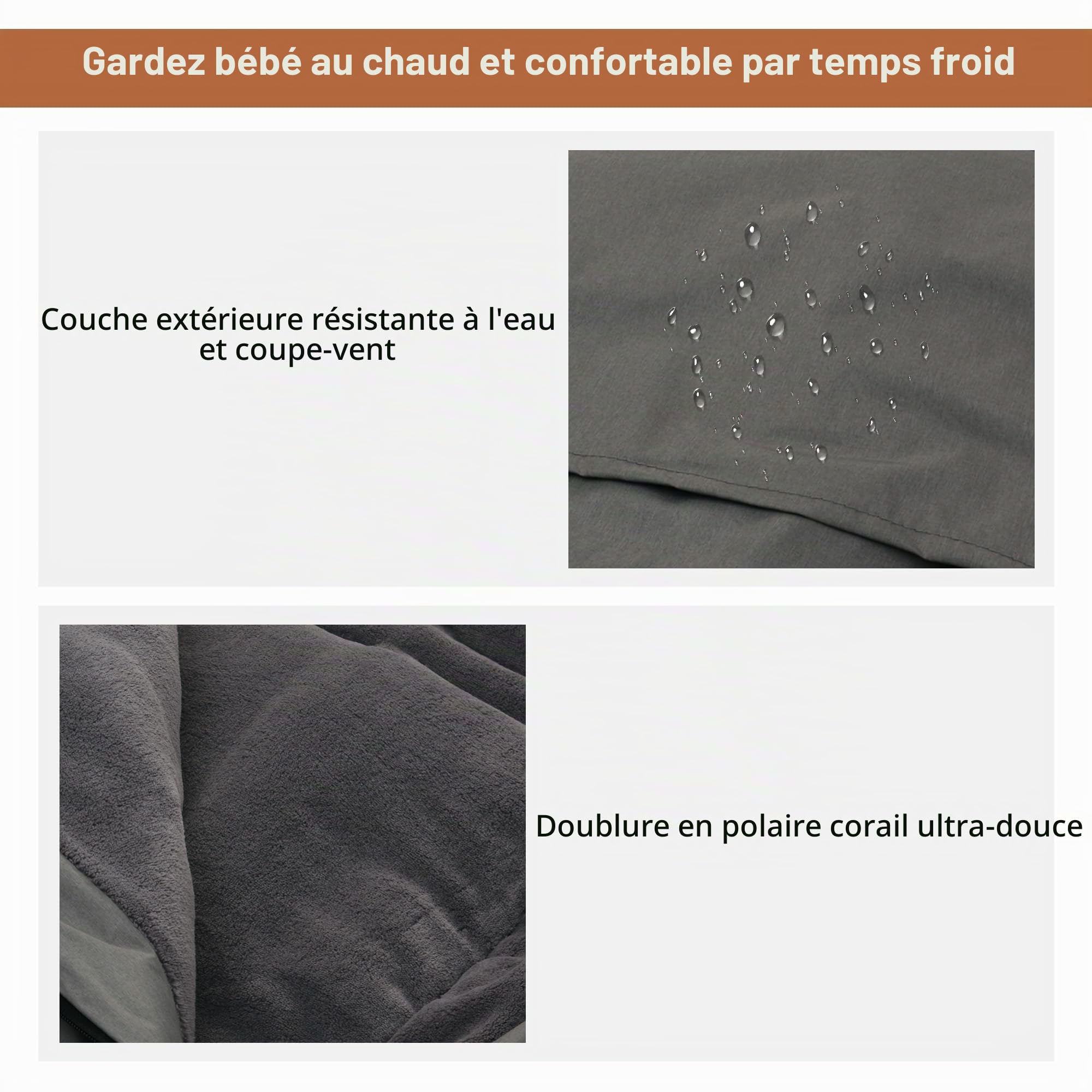Chanceliere Universelle pour Poussette Imperméable et Coupe-Vent Couverture pour Poussette Sac de Couchage Bébé Hiver Accessoire Poussette (Gris)