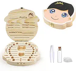 Caixa de lembrança de dentes para meninas, caixa de lembrança de dentes de bebê de madeira com flip-top, recipiente de memória infantil primeiro suporte de armazenamento de dentes perdidos para